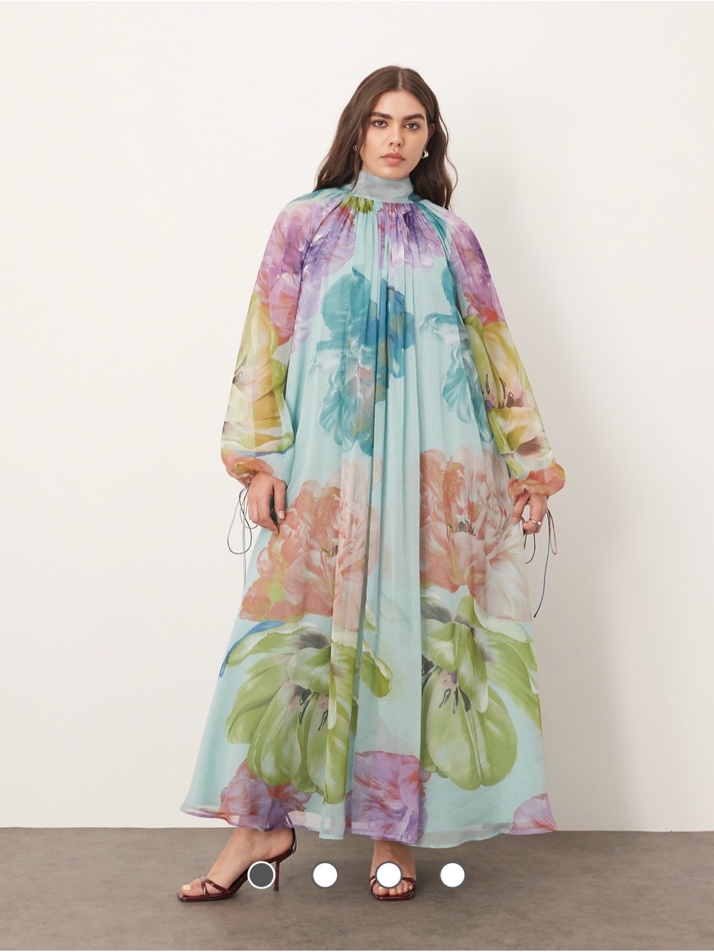 Arrange Curve chiffon trapeze maxi dress with balloon sleeves large floral print